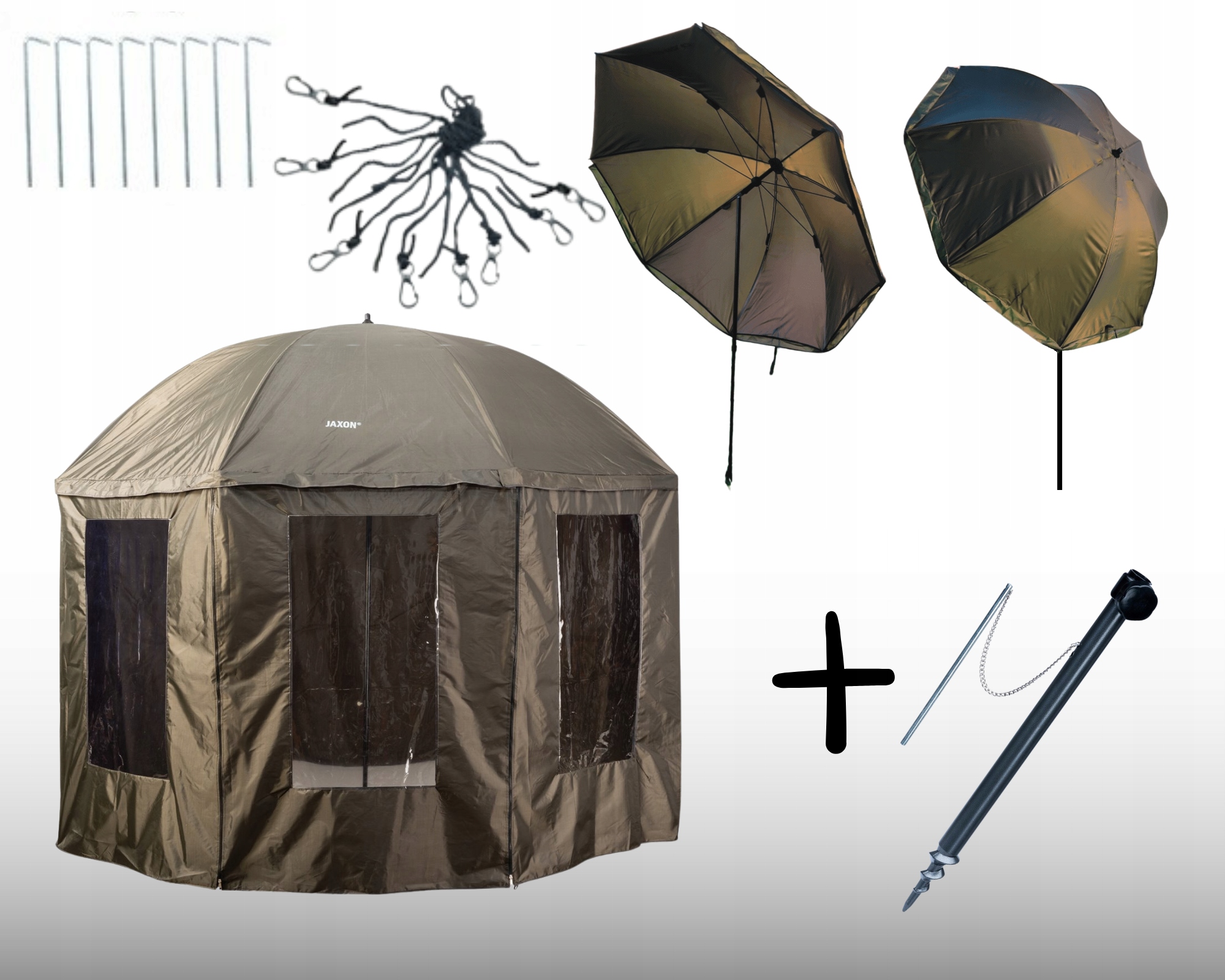 Zabudowany Parasol Wędkarski Jaxon PLX240FU 3 Duże Okna Wodoszczelny Baza
