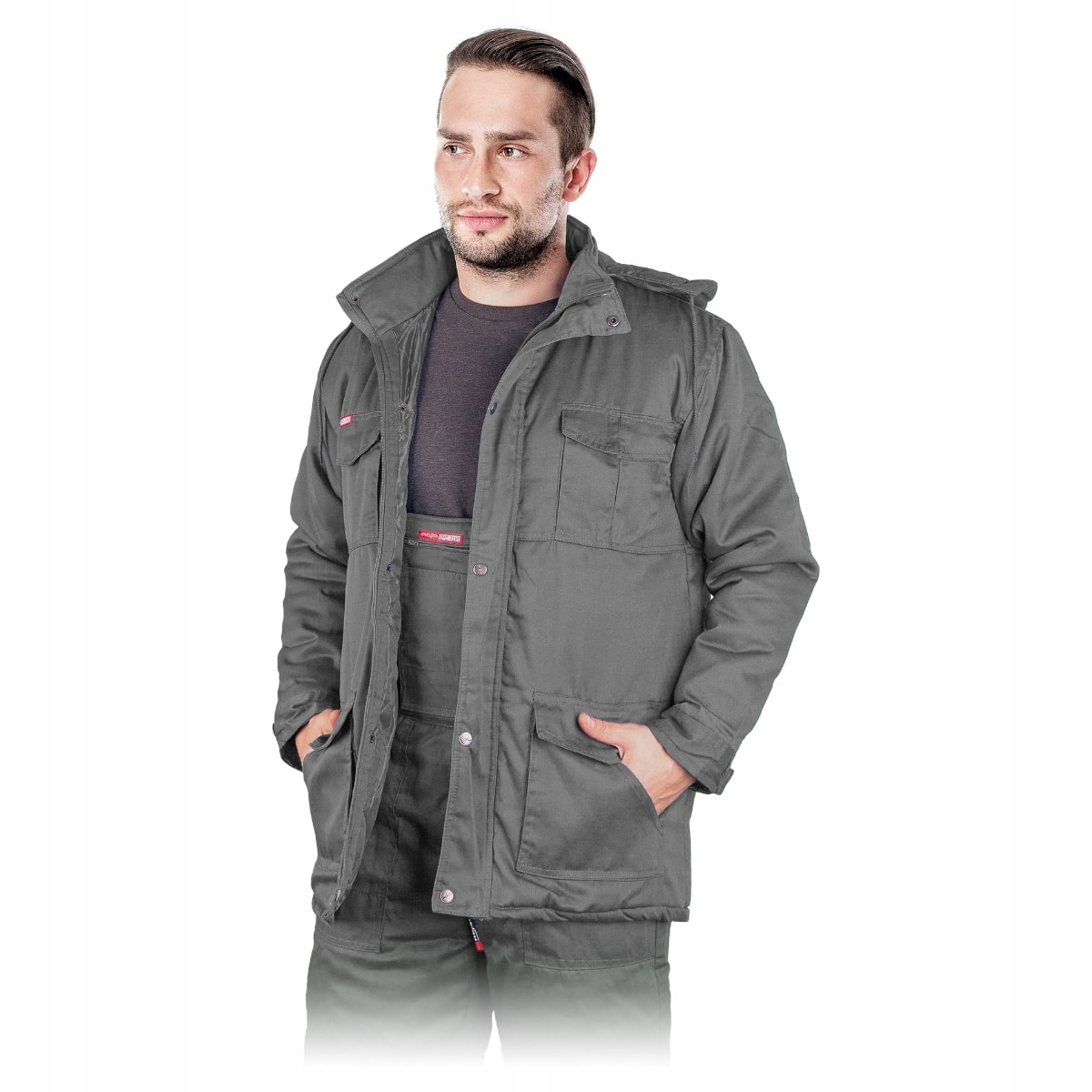 Długa Kurtka Ocieplana Zimowa Bhp Ochronna Robocza Master Win Szara r. L