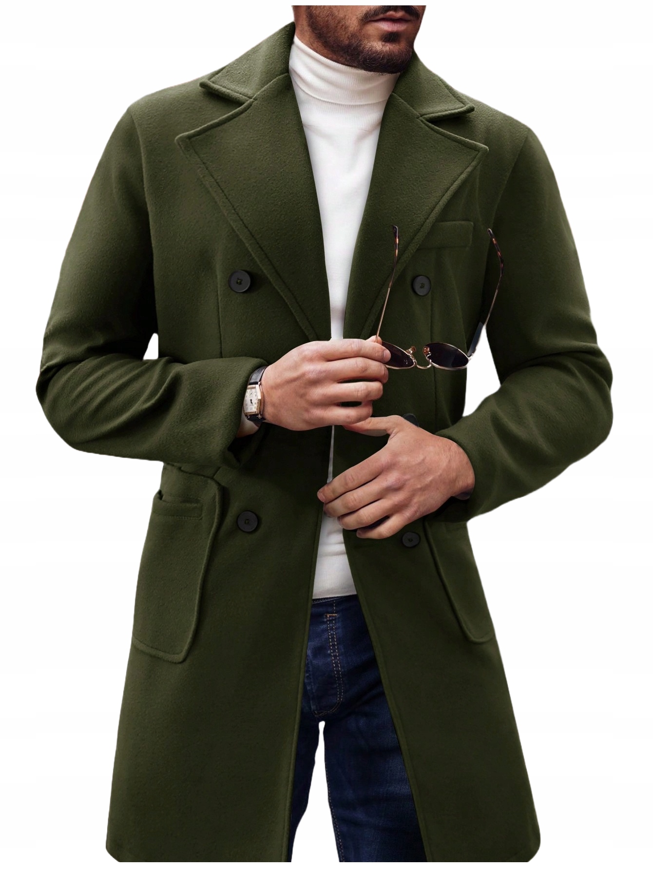 ELEGANCKI DŁUGI MĘSKI PŁASZCZ JESIENNY WIOSENNY DWURZĘDOWY