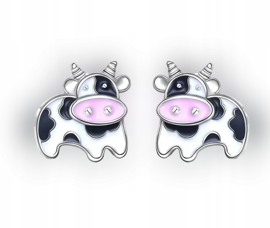 Kolczyki Krowa Krówka Srebrne Sztyfty Śliczne Krówki Kamień Inny kamień