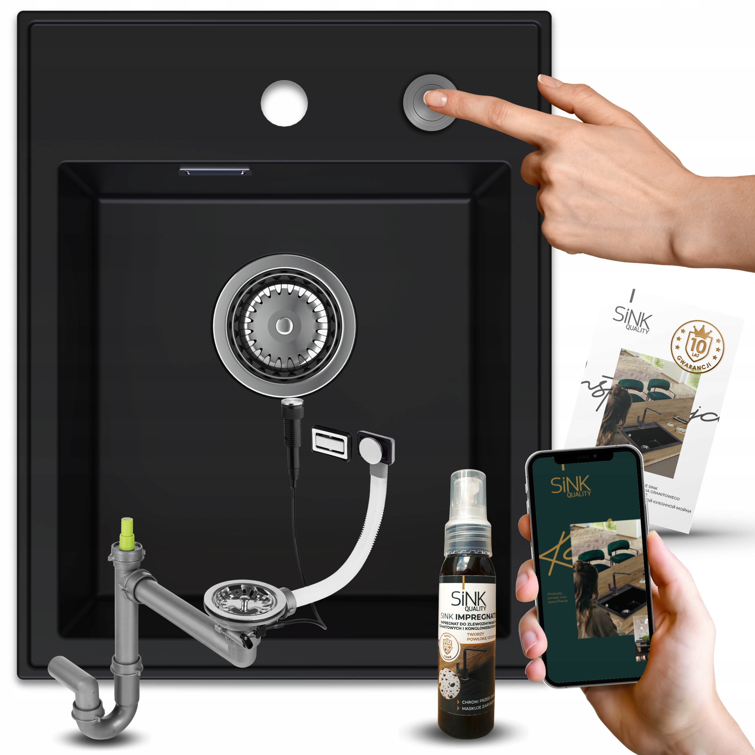 Umývadlo Jednokoromové, Granitové Umývadlo, Čierny Sifón, Tlačidlo Impregnácia