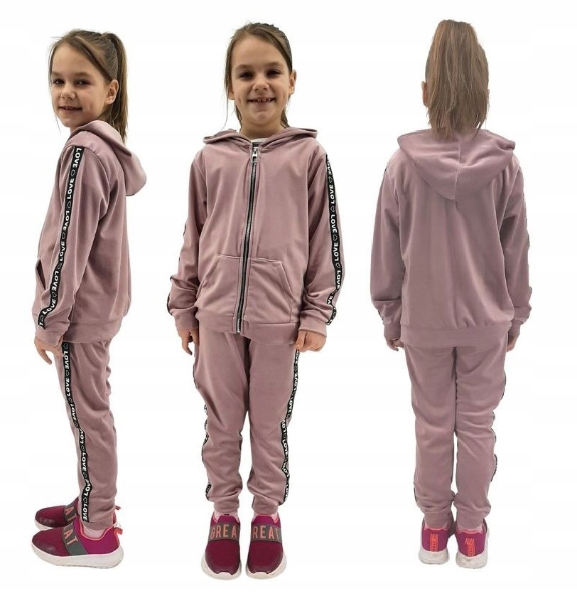 

Komplet Welurowy Dres Dziewczęcy Pudrowy Róż