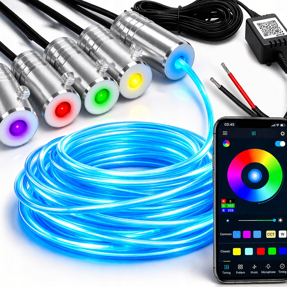 Oświetlenie Ambiente Kabiny Wnętrza Samochodu ŚWIATŁOWÓD 8M Aplikacja BT