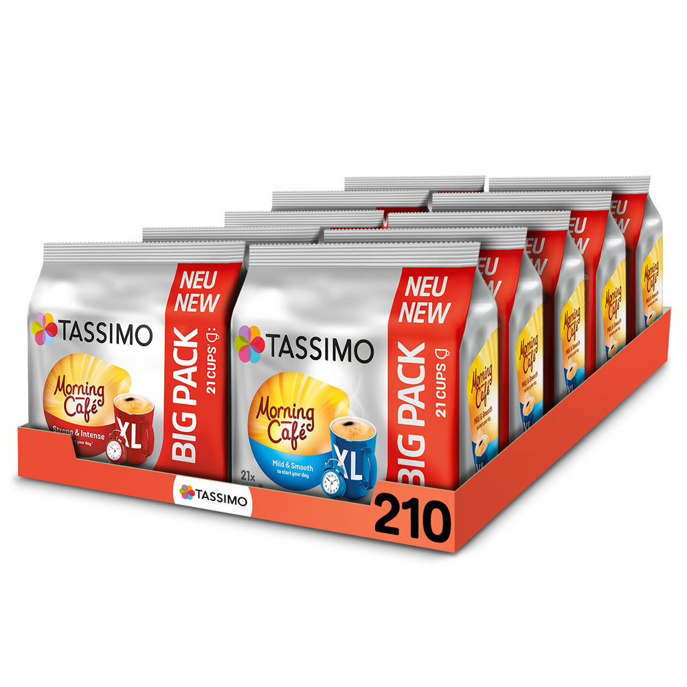 Kapsułki Tassimo zestaw kaw czarnych Morning Cafe Strong, Mild XL, 210szt.
