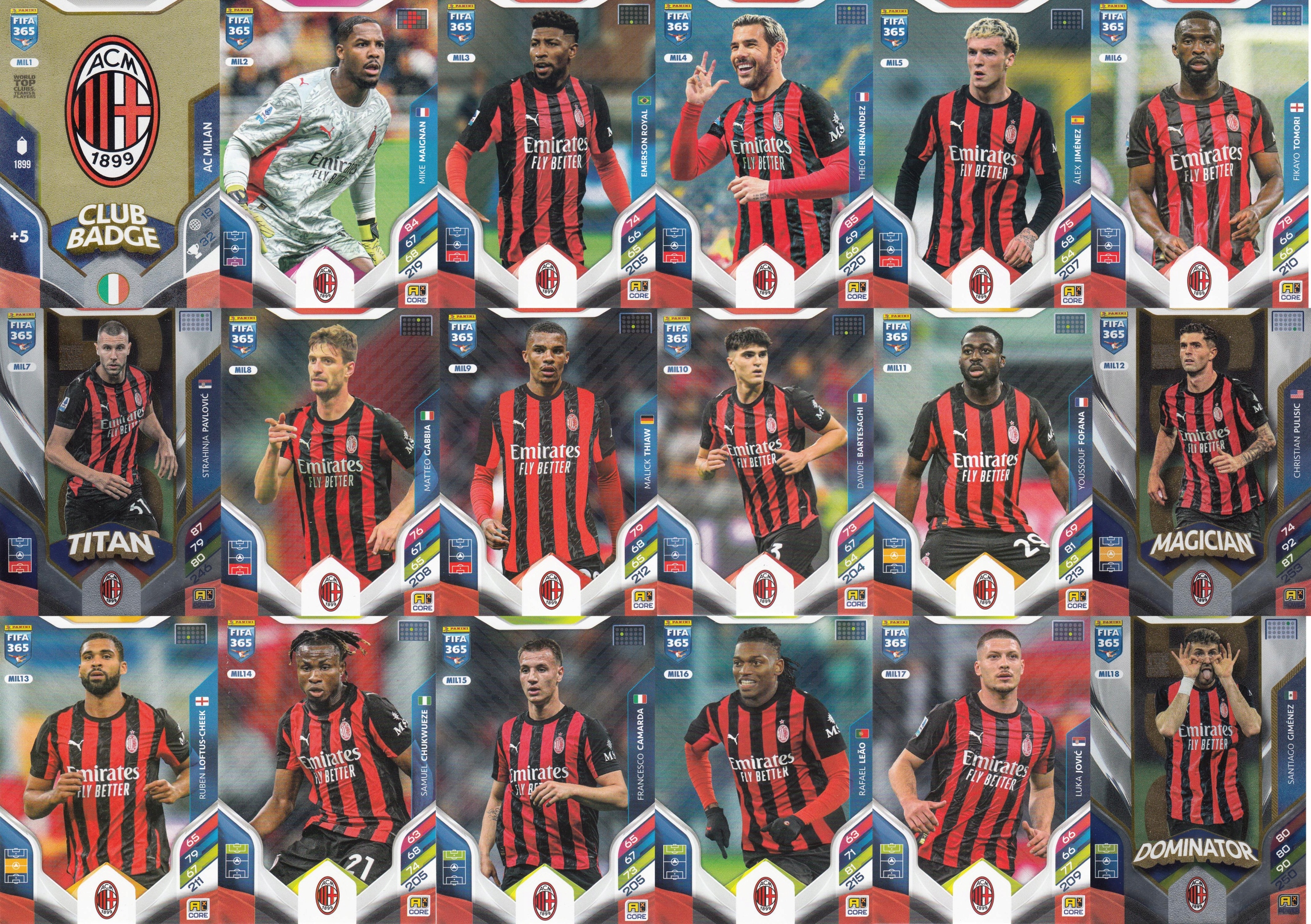 Karty Kolekcjonerskie Fifa 365 2026 Panini Ac Milan MIL1 MIL18 Komplet