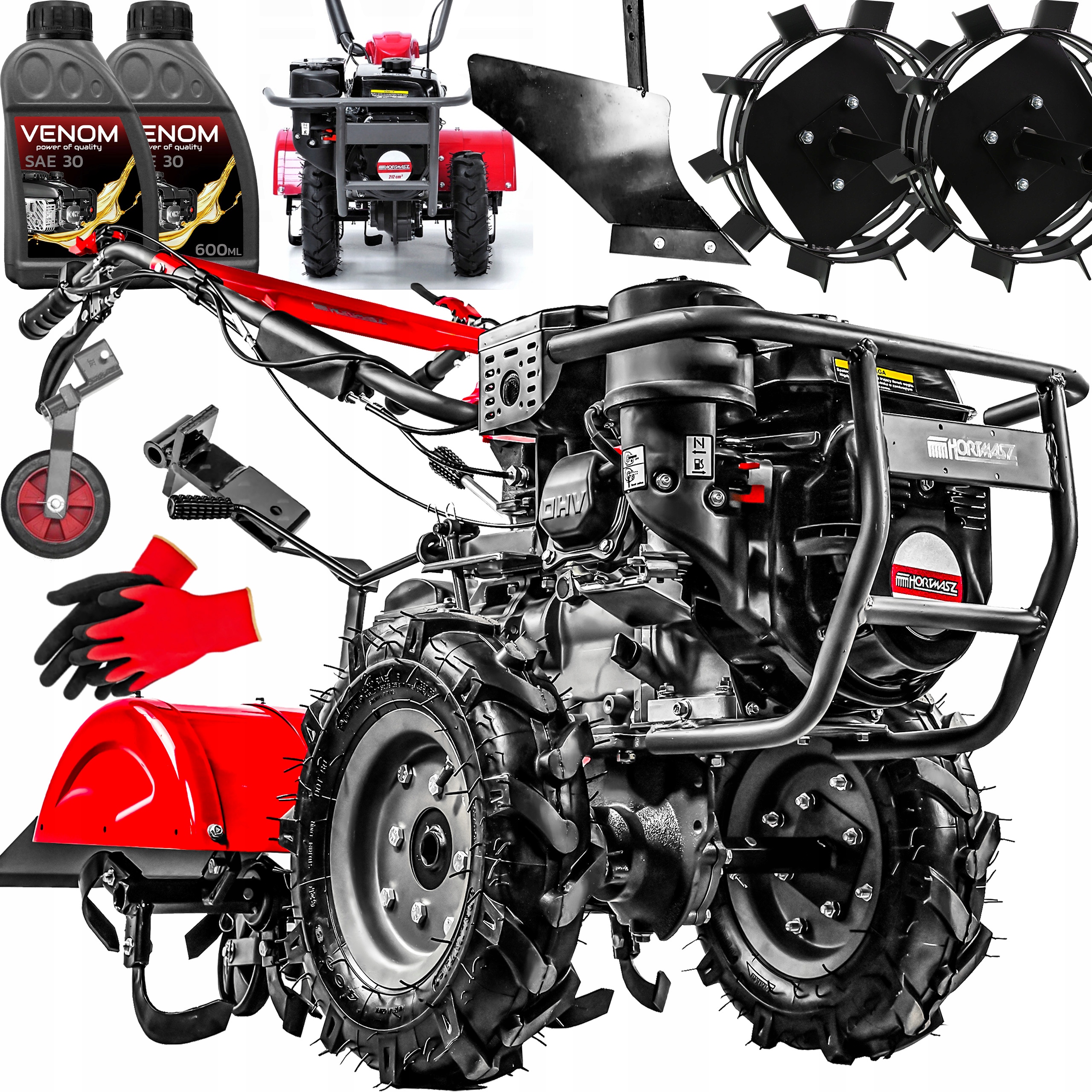 POTĘŻNA GLEBOGRYZARKA SPALINOWA HORTMASZ 10KM DUŻY ZESTAW + PŁUG PRO XXXXXL