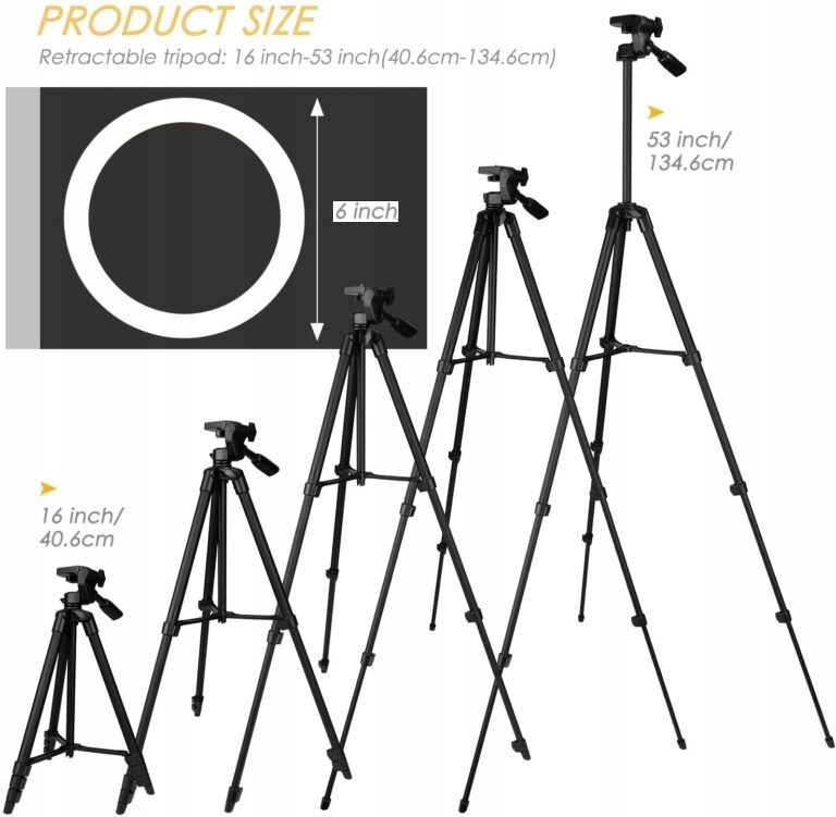 PIERŚCIENIOWA LAMPA LED AMZDEAL 6 cali 16cm STATYW PILOT UCHWYT NA TELEFON Model AZ-11