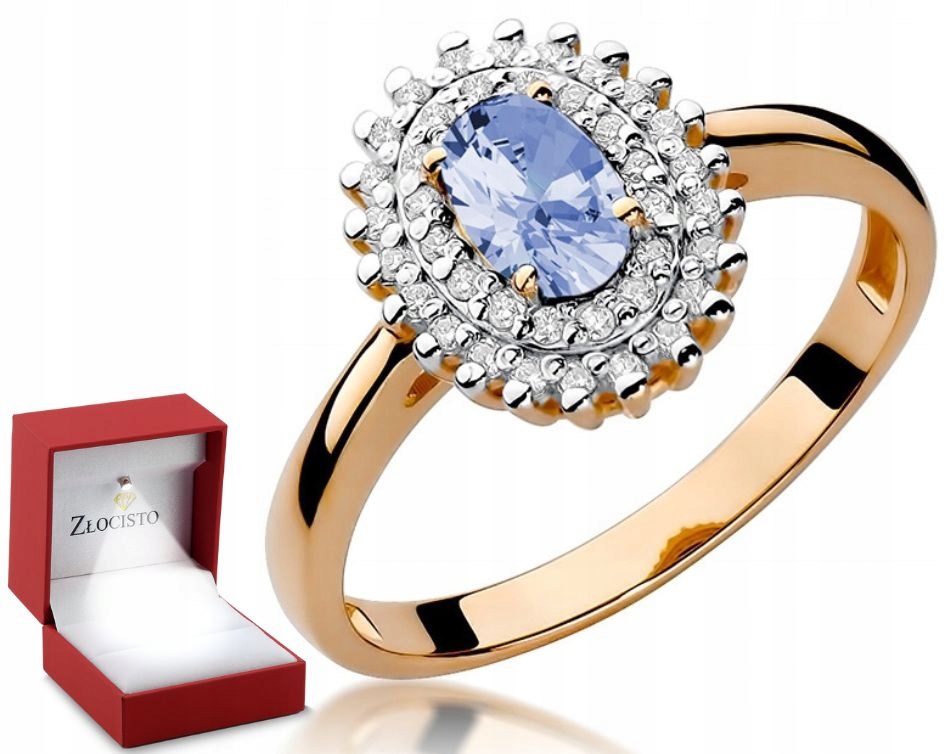 Růžové Zlato Prstýnek Tanzanit Brilianty Gravírování