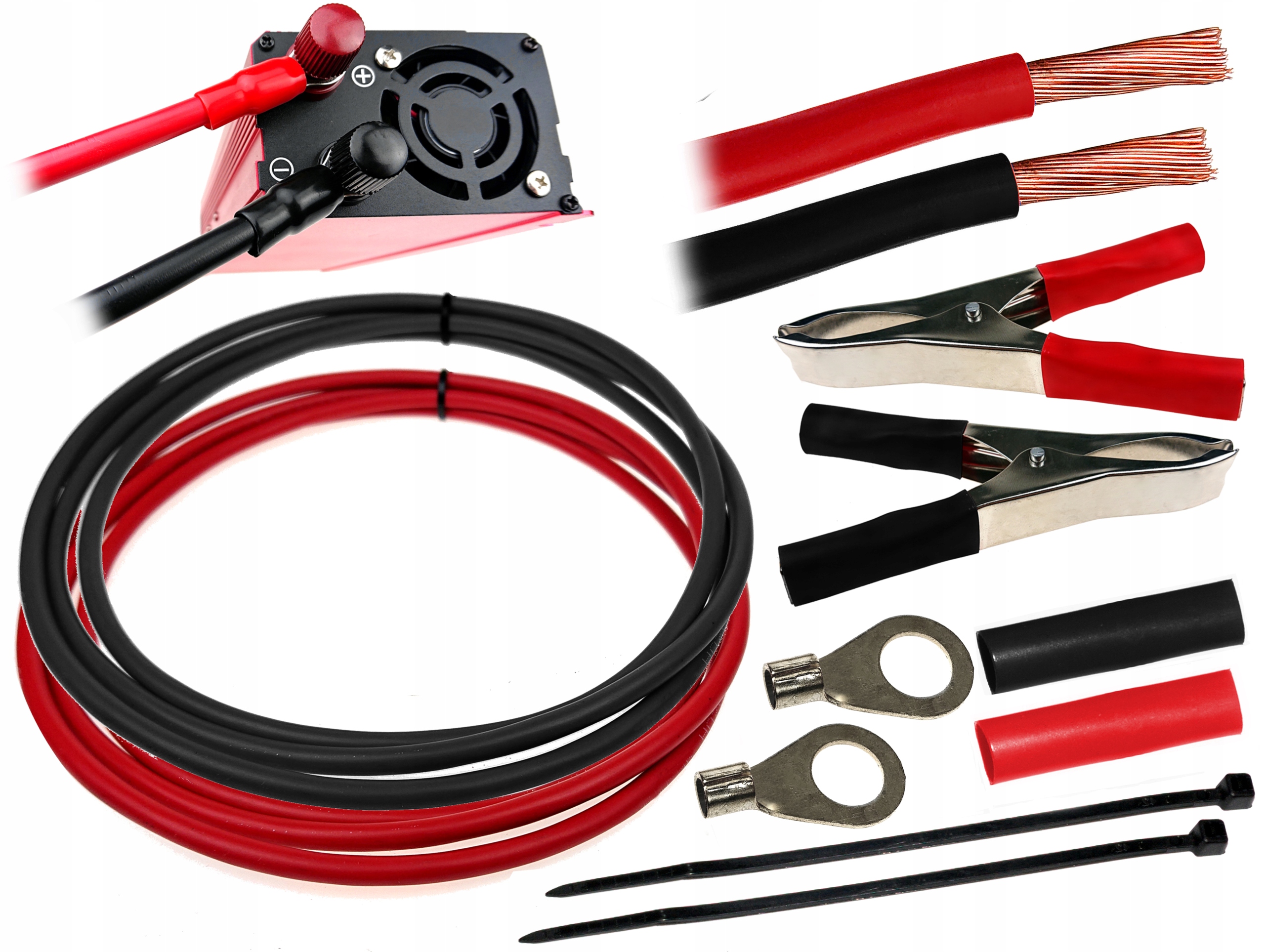 KABLE PRZEWODY PRZEDŁUŻACZ DO PRZETWORNICY NAPIĘCIA AKUMULATORA 6mm 2m