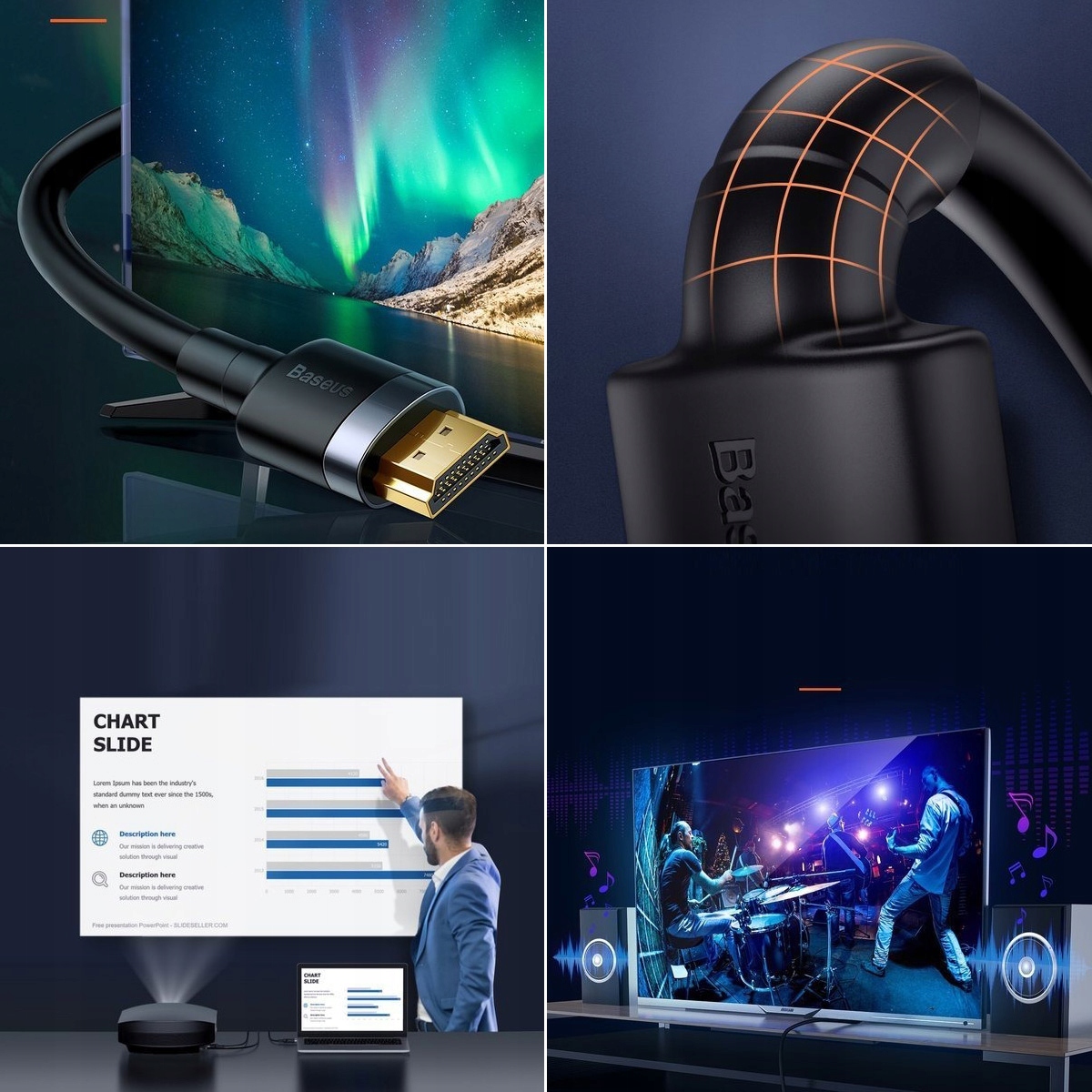 Kabel HDMI 2.0 4K/60Hz Full HD 18Gb/s, Baseus, 2m Standard HDMI 2.0