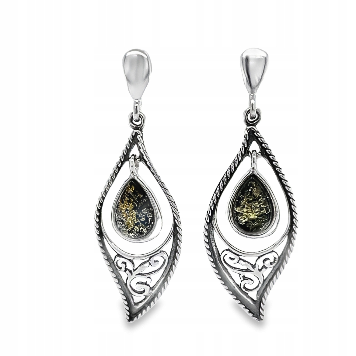 Stříbrné náušnice s Jantarem tyčinka beránek elegantní zelená Film