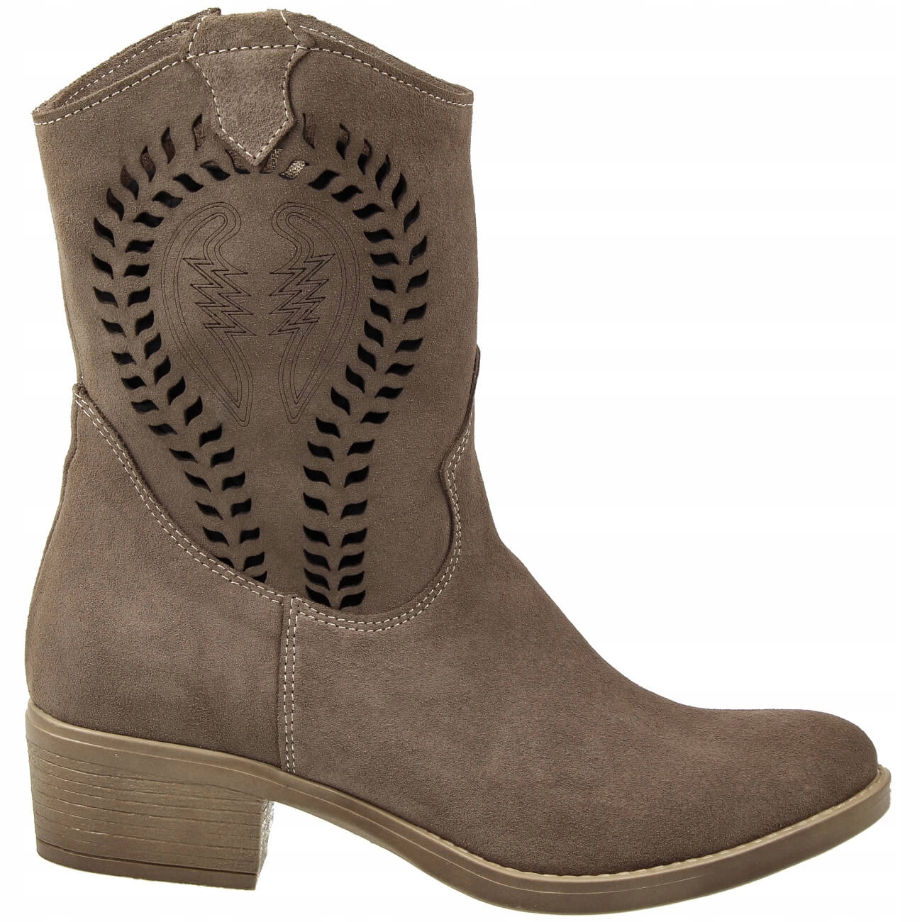 Damskie Botki skórzane Ażurowe Ciemny beż 41