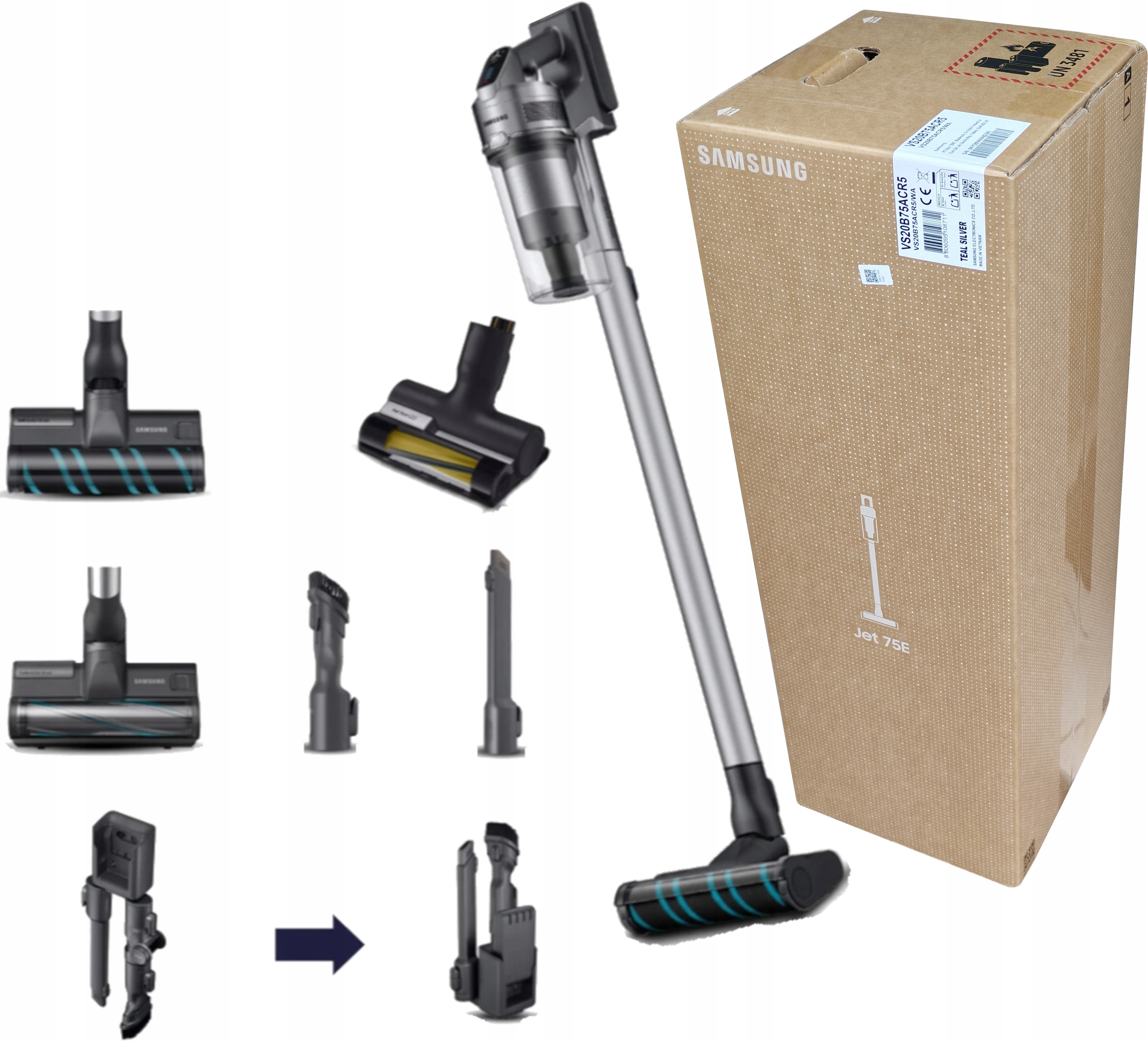 Odkurzacz Bezprzewodowy Samsung VS20B75ACR5 Jet 75E Complete Srebrny