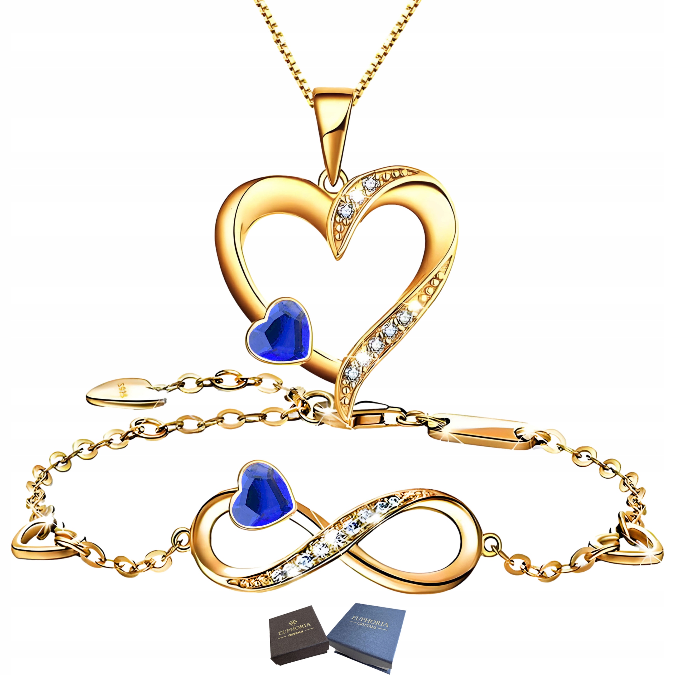 Zlatý komplet Náramek a náhrdelník Srdce Stříbro 925 jako Dárek Pozlacený