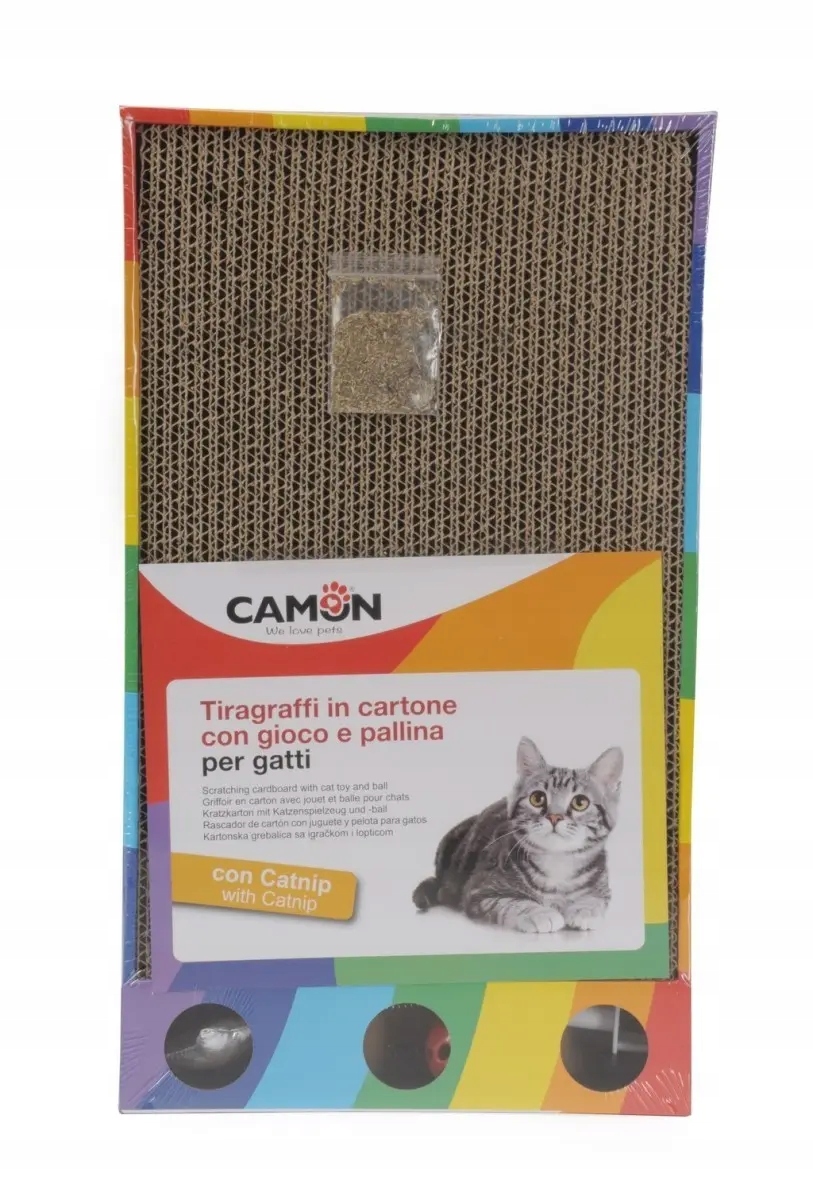 Levně Camon škrabadlo kartonové s hračkou pro kočky 45x26cm
