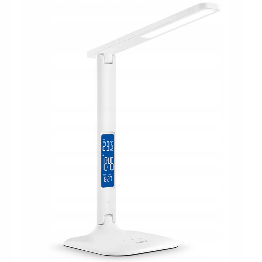 Lampka biurkowa regulacja BUDZIK ZEGAR DATA BIAŁA Mocowanie wolnostojąca