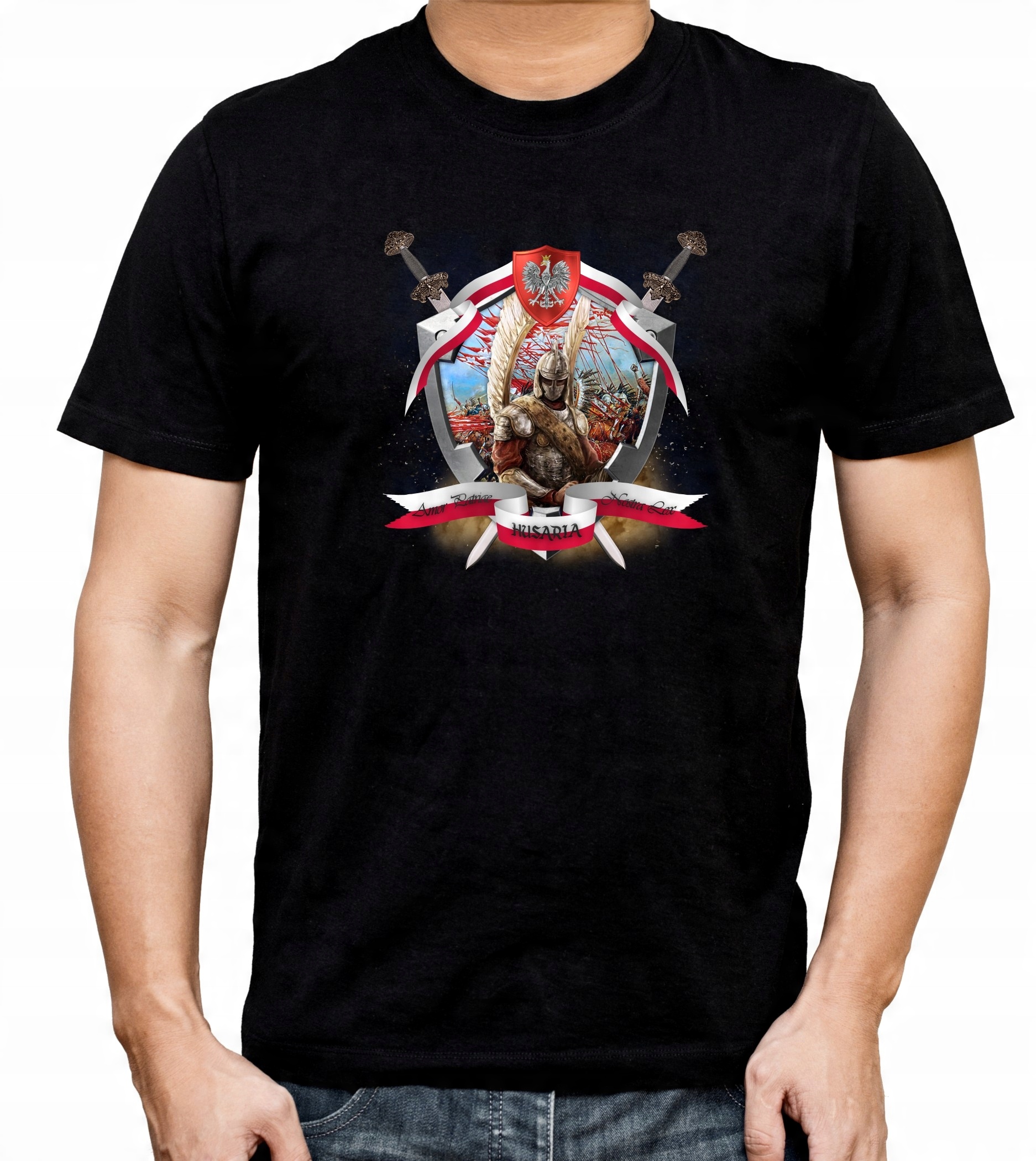 

Męska Koszulka Patriotyczna Czarna Bawełna r.XL