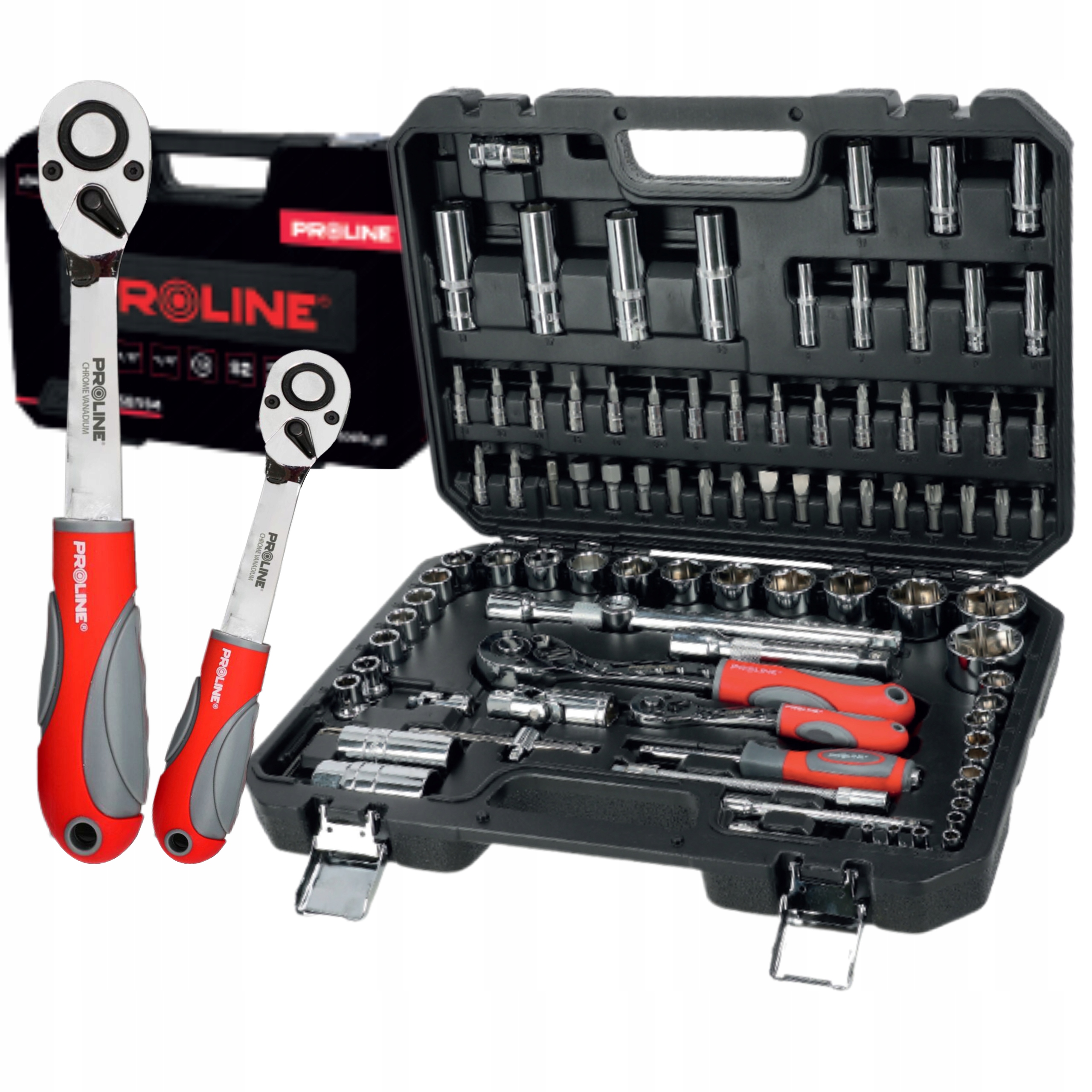 PROLINE ZESTAW KLUCZE NASADOWE 1/2" 1/4" TORX BITY NASADKI CrV WALIZKA 94el