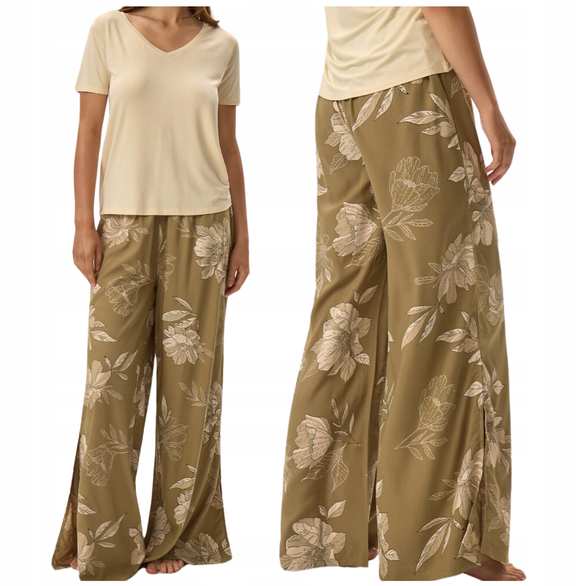 Dámské pohodlné široké pyžamo Henderson Fleur olivové květy XXL
