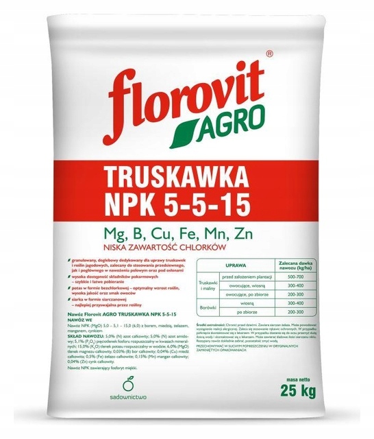 

Nawóz Agro Truskawka Npk 5-5-15 25 kg Florovit