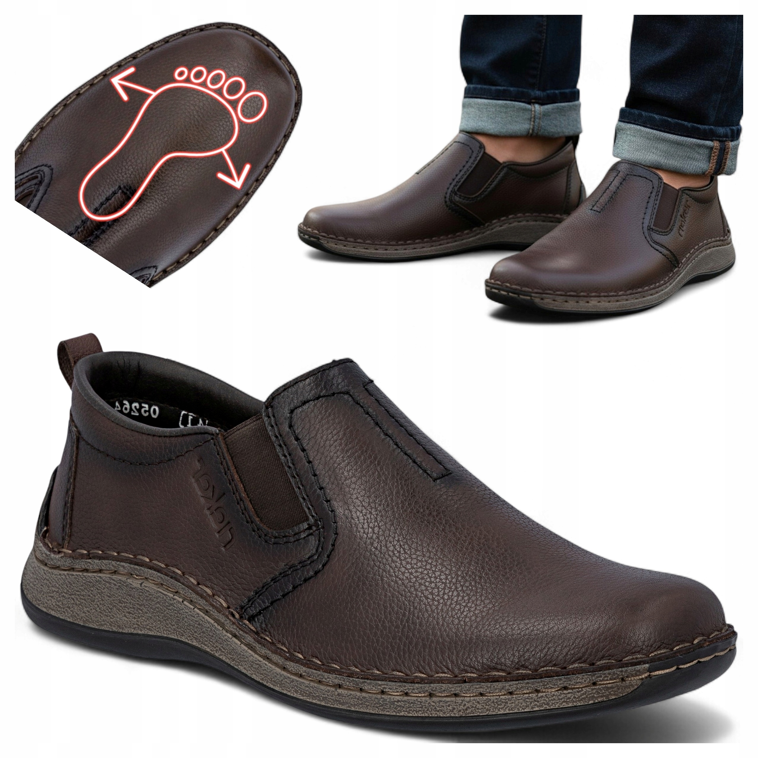 Rieker 43 Pánské boty z přírodní kůže Jarní mokasíny široké, lehké