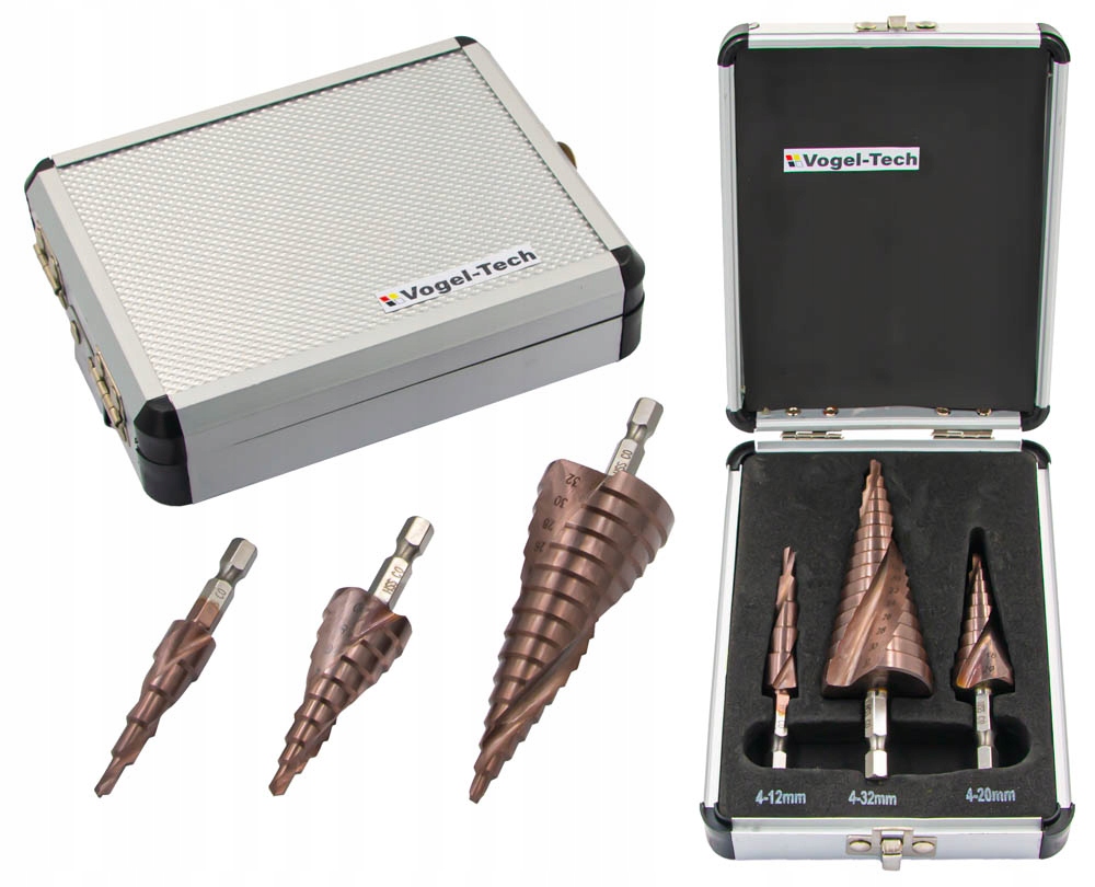 Wiertła Kobaltowe Stopniowe Stożkowe Do Metalu Stali Zestaw HSS-Co 3 sztuki