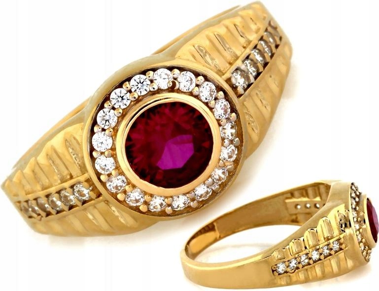 Zlatý signet 585 s červeným očkem r14 pro ženy i muže 14K dárek