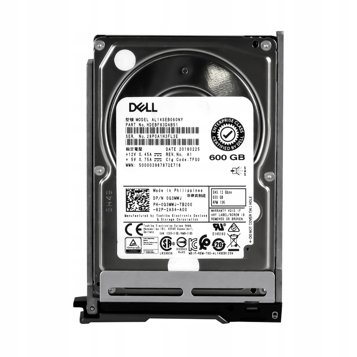 Dell 0G3MWJ 600GB SAS-3 10K 128MB 2.5 AL14SEB060NY