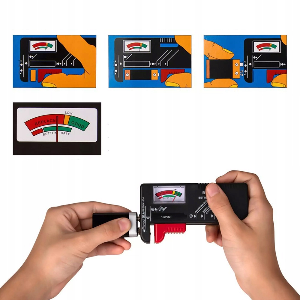 ANALOGOWY TESTER MIERNIK BATERII I AKUMULATORKÓW AA AAA R14 R9 PASTYLKOWYCH Waga produktu z opakowaniem jednostkowym 0.049 kg