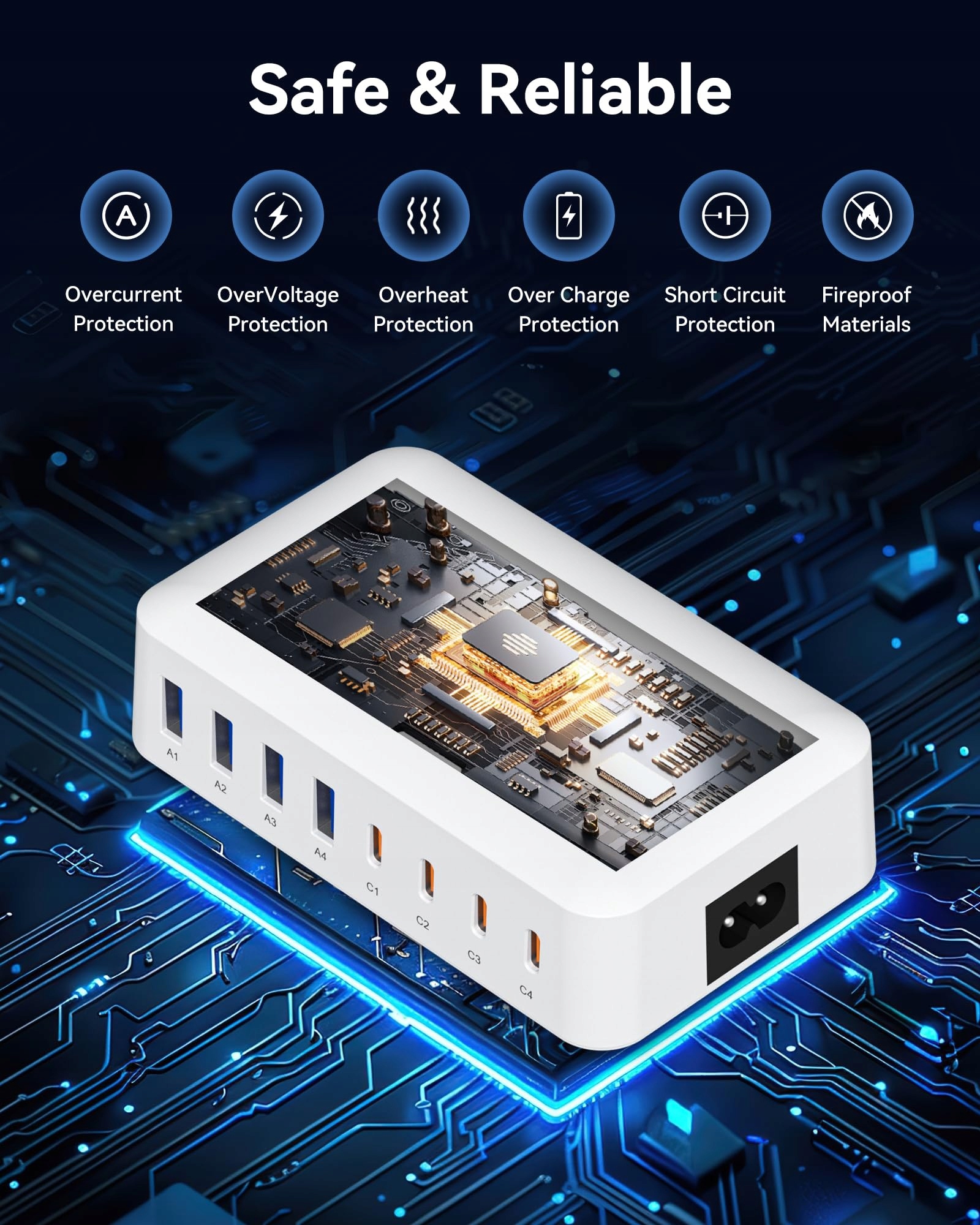 Ładowarka USB C, 200 W, wielokrotna – 8-portowy zasilacz USB C — miniatura 3