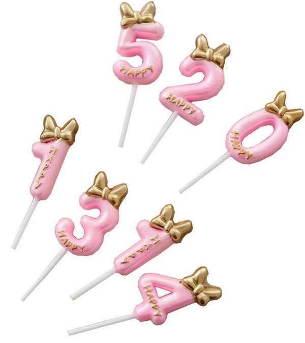 Świeczki Cyferki Na Tort Różowe z Kokardką-Numer 7 Marka Amigo