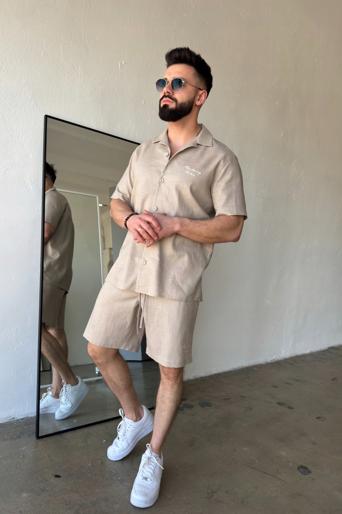 Pánský lněný komplet Bg Latino béžový S