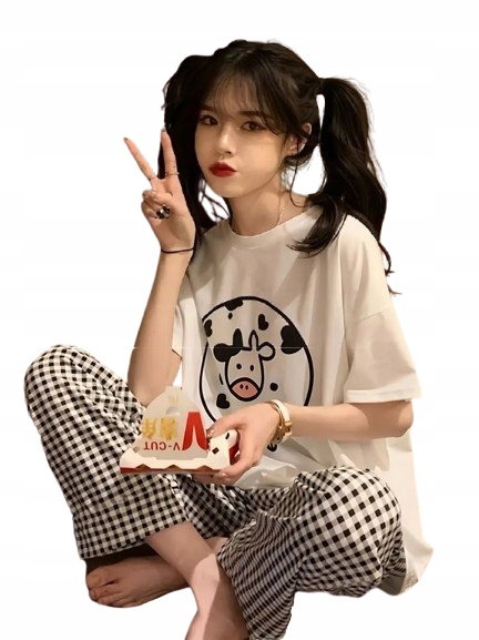 Vtipné Pyžamo Kráva Dlouhé Kalhoty Černobílá Mřížka Tričko XXL