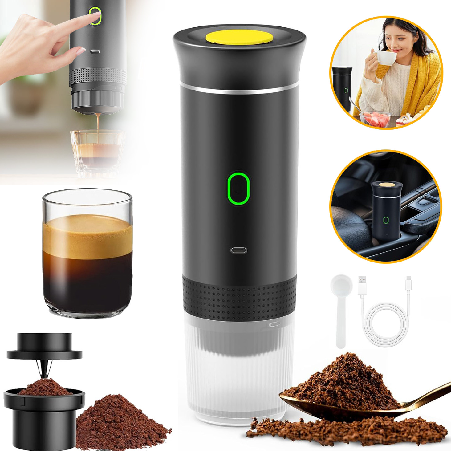 Přenosný Cestovní Kávovar Na Kapsle 3V1 Hrnek Na Kávu 7500MAH