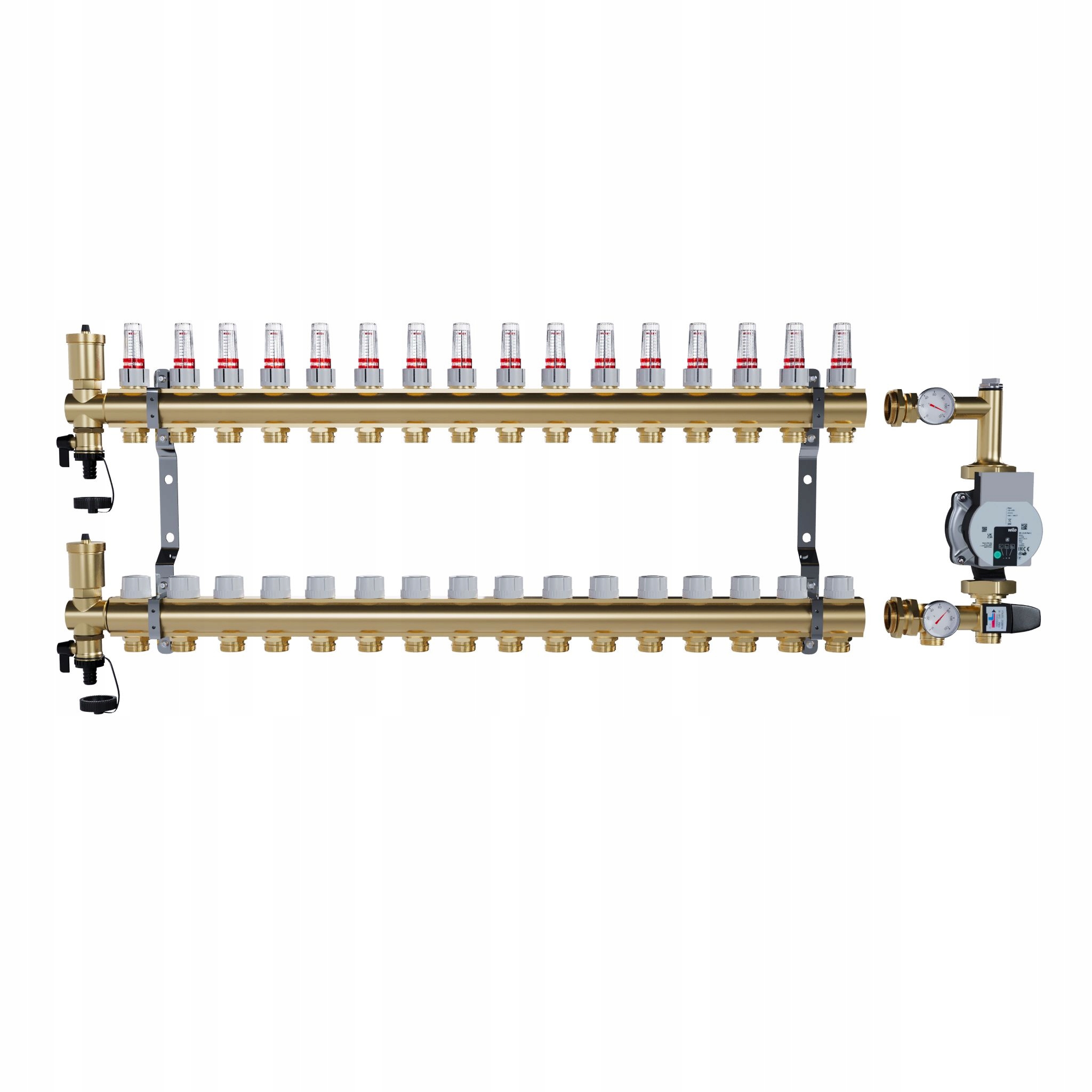 Rozdělovač pro podlahu 16 sekcí mosazný pro vytápění Čerpadlo Wilo