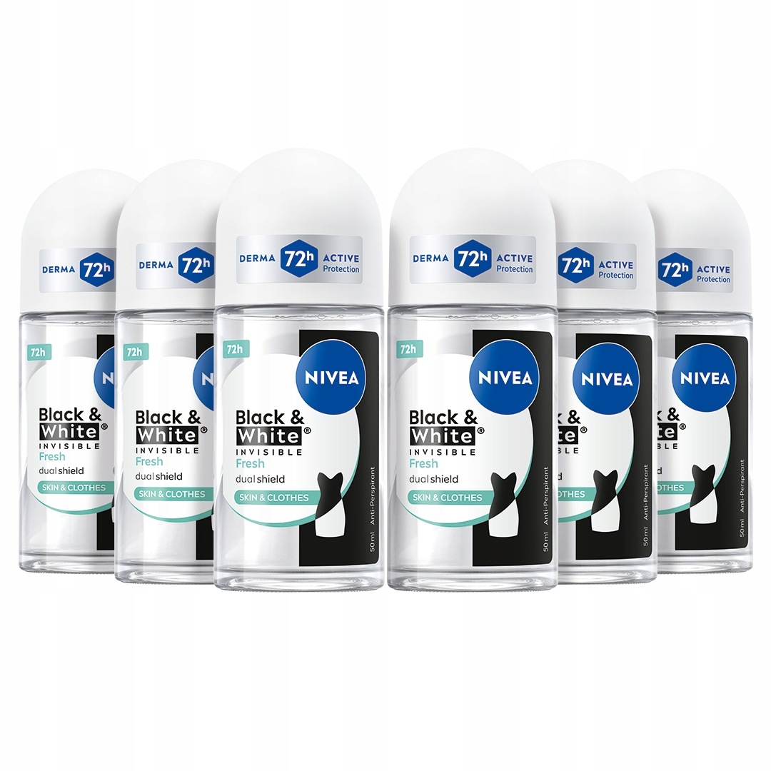 Nivea Black&white Fresh Sada Dámský antiperspirant 72 hodin v kuličce 50 ml x 6