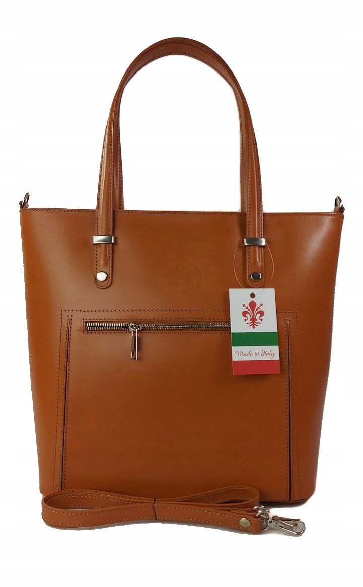 

Włoska skórzana torebka na ramię klasyczna Camel