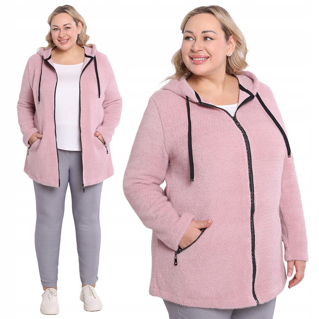Růžová přechodová bunda s kapucí plus size velikost 50