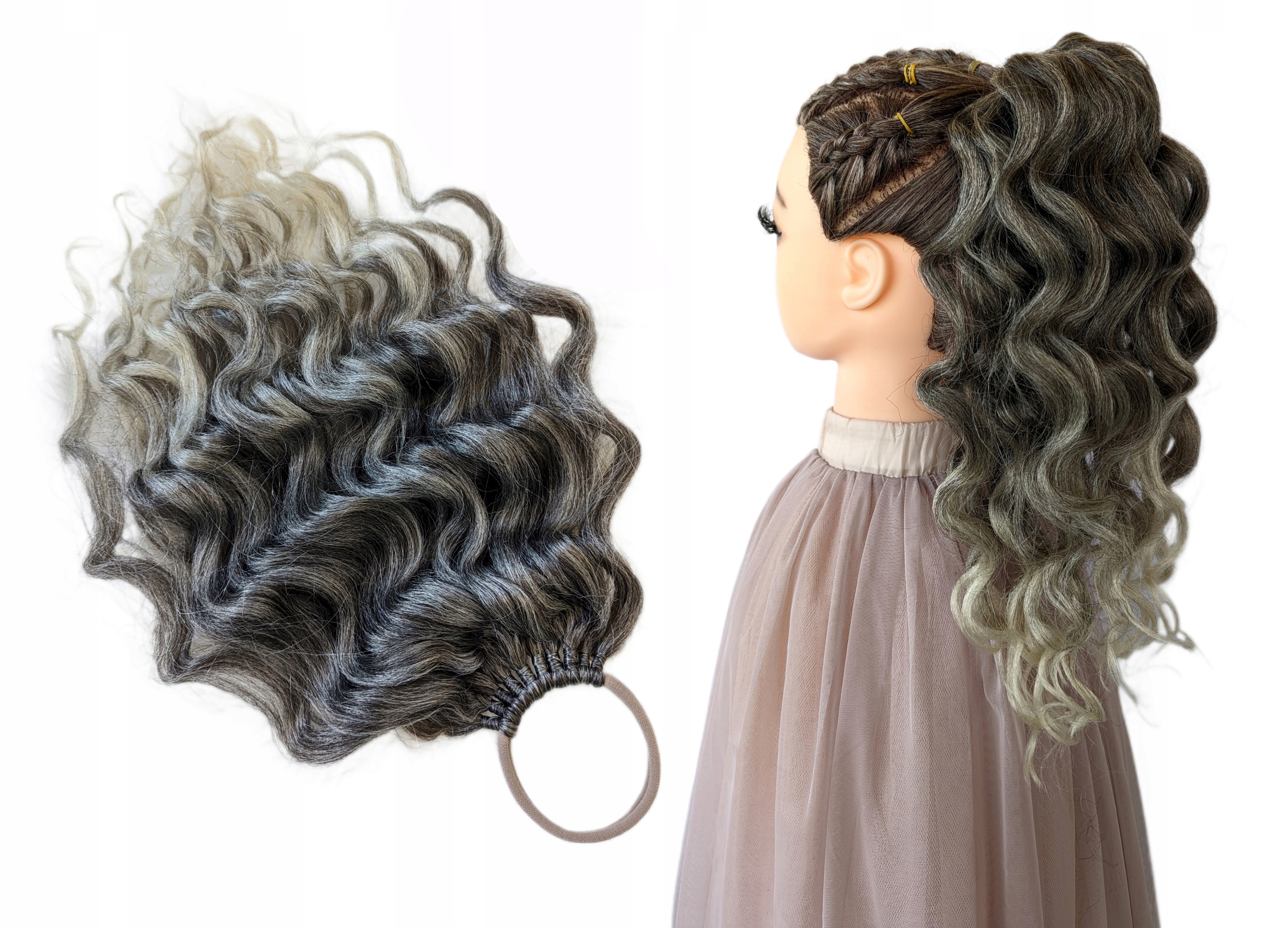 Poník připínací na gumičku, Příčesek kadeře, blond, Kudrnatá Koketa, 35 cm