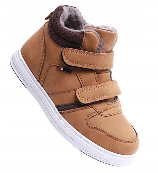 ZIMOWE CAMELOWE BUTY CHŁOPIĘCE ZAPINANE NA RZEPY TRAMPKI 15328 33