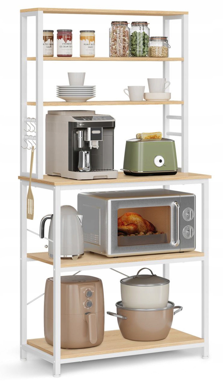 Skandynawska solidna szafka kuchenna regał biały blat dąb MDF 6 x półka