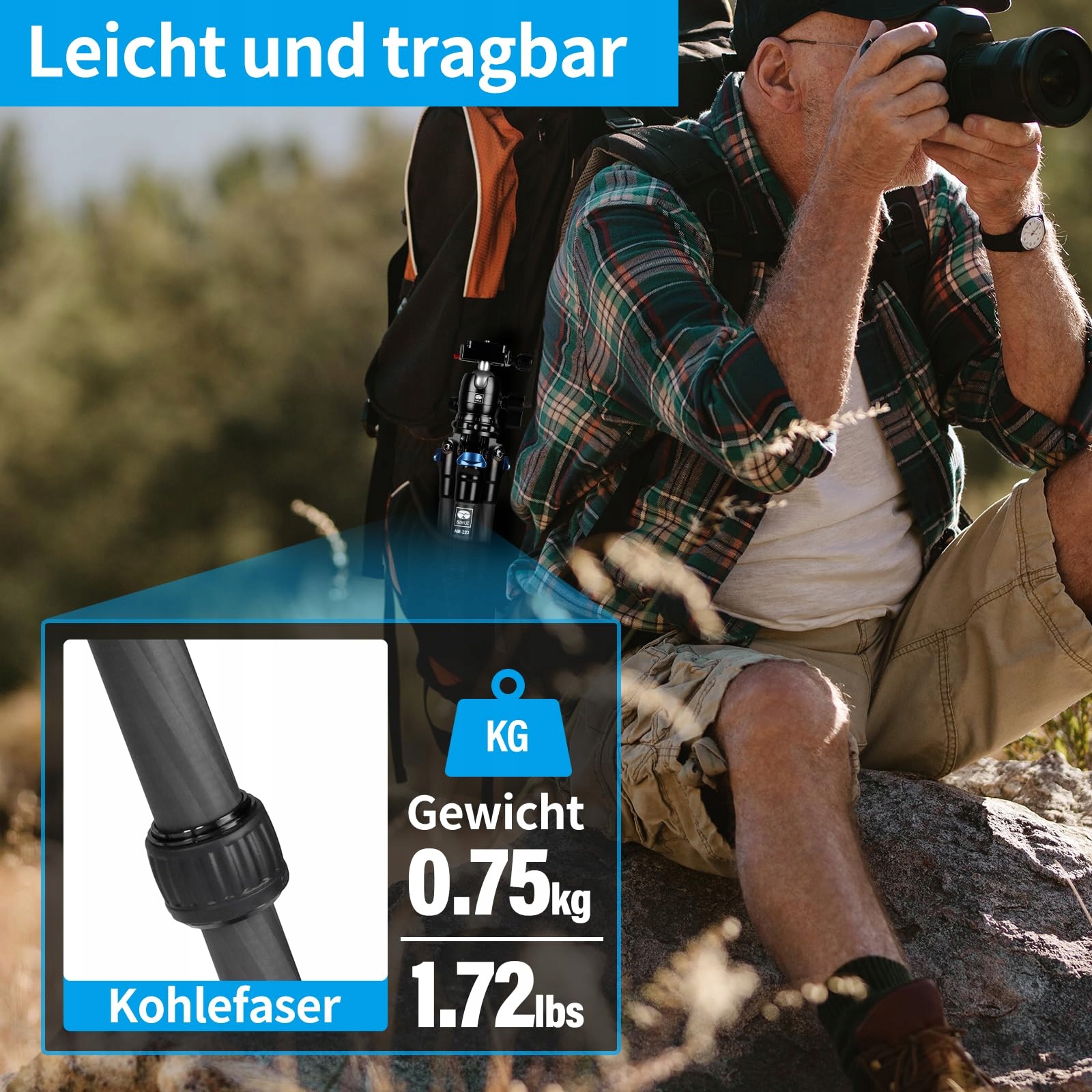 SIRUI AM-223 Statyw Węglowy Mini Kompaktowy Z Głowicą 360° Dla DSLR — miniatura 3