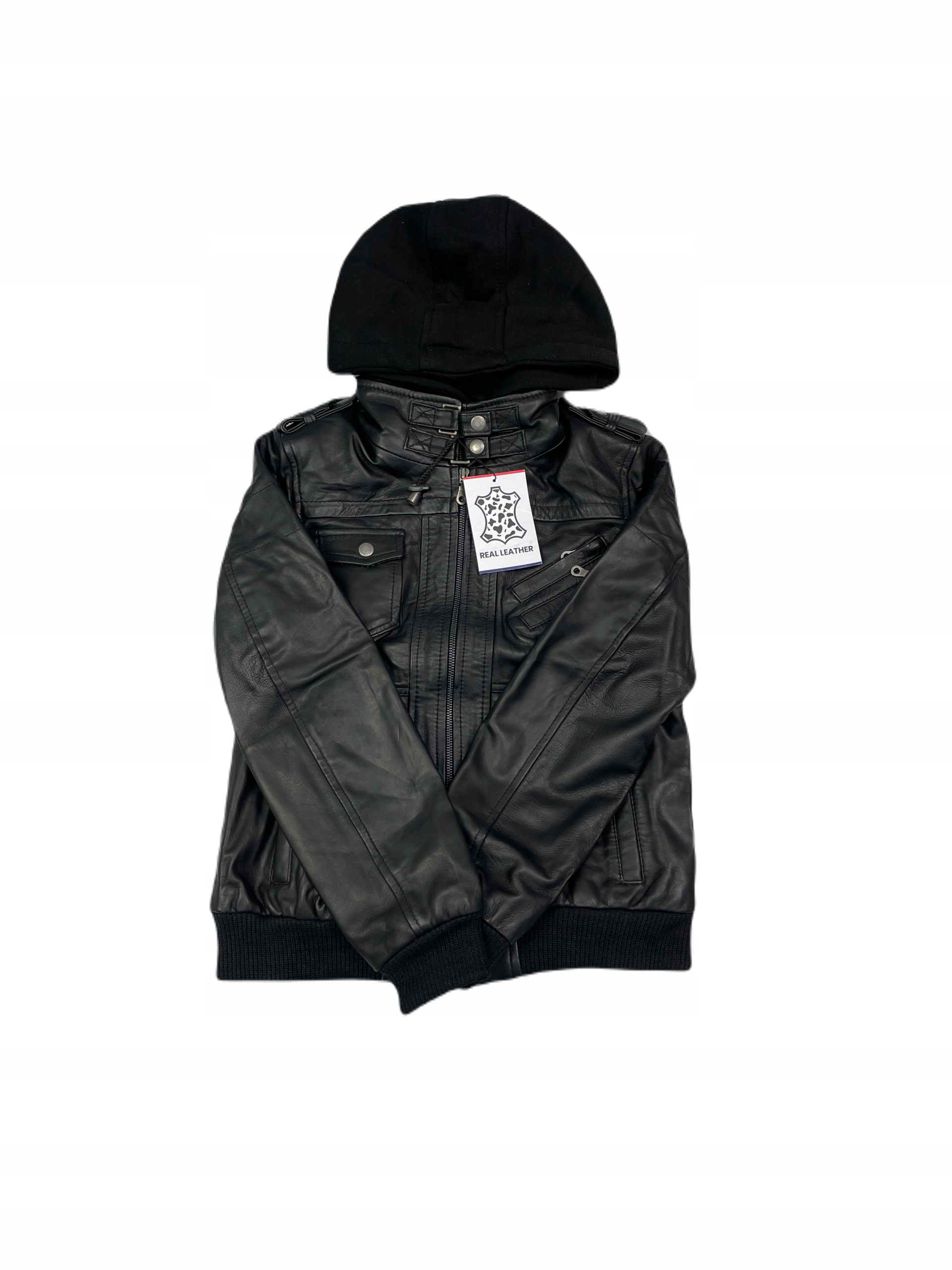Dámská kožená bunda kapuce Real Leather M