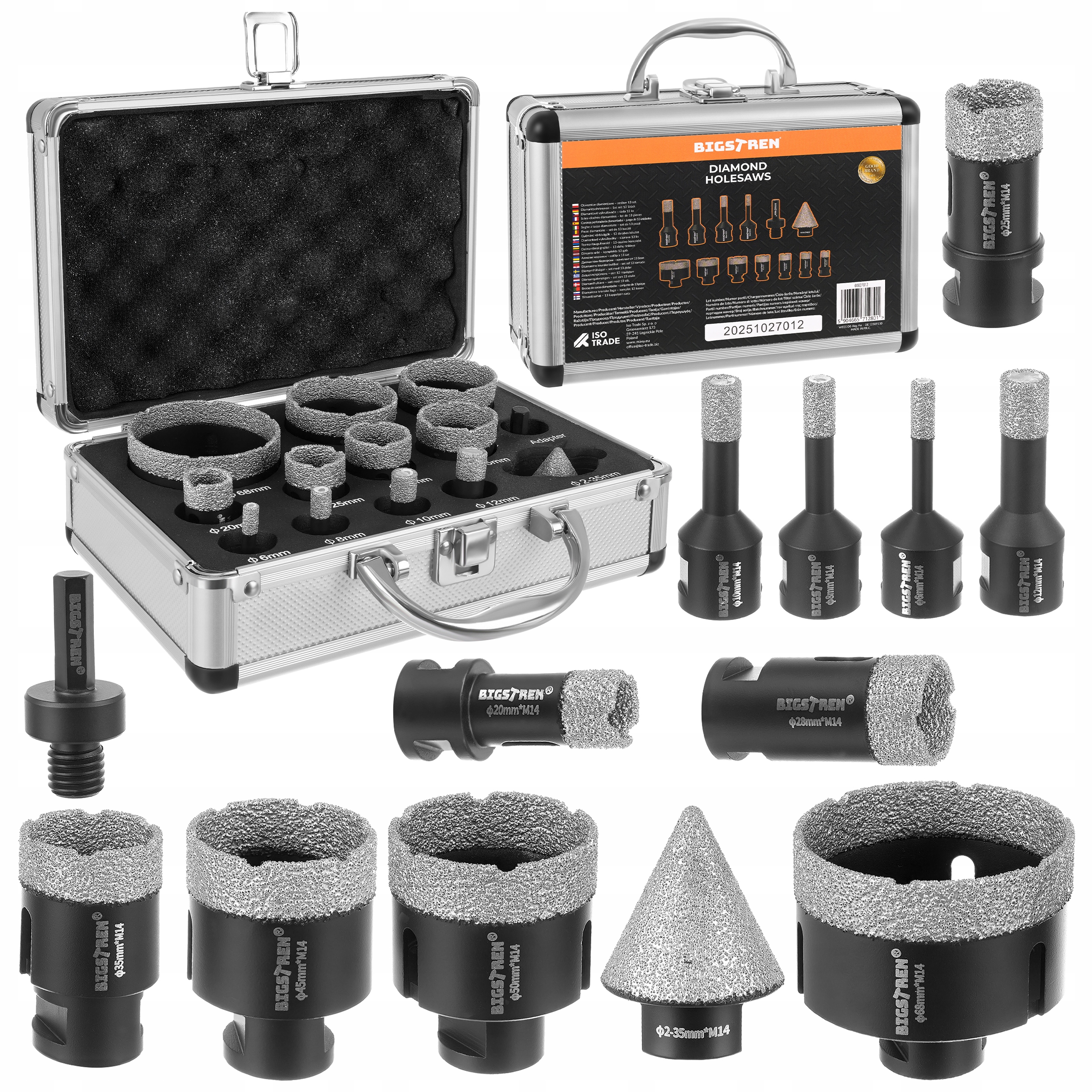 Otwornice Diamentowe do Gresu Betonu Płytek Kamienia M14 Koronki 6-68 mm