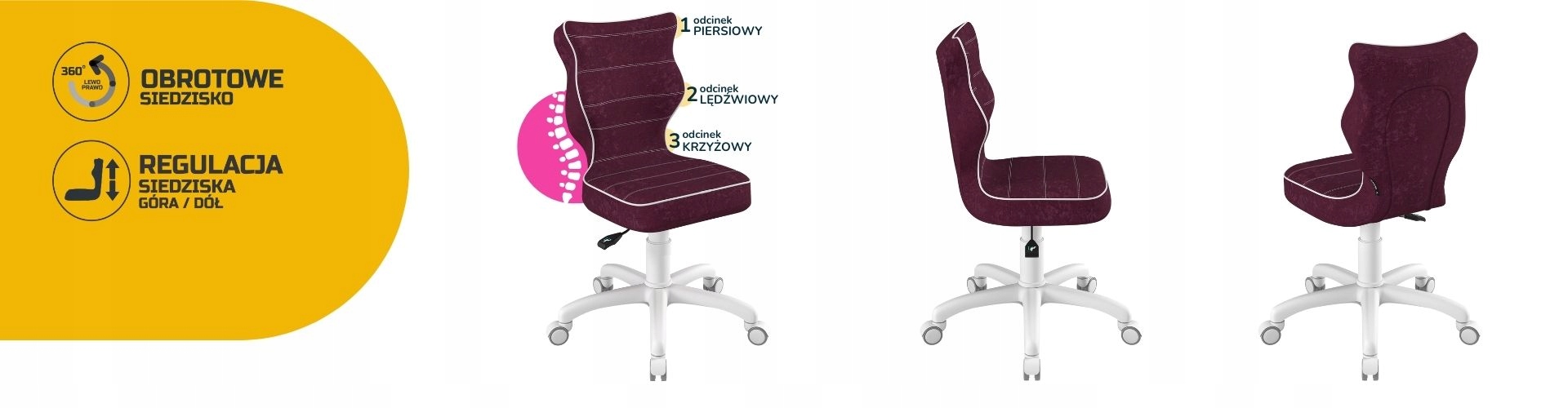 Fotel obrotowy dopasowany do wzrostu 119-142 cm dla dzieci kolor fioletowy Kolekcja Petit