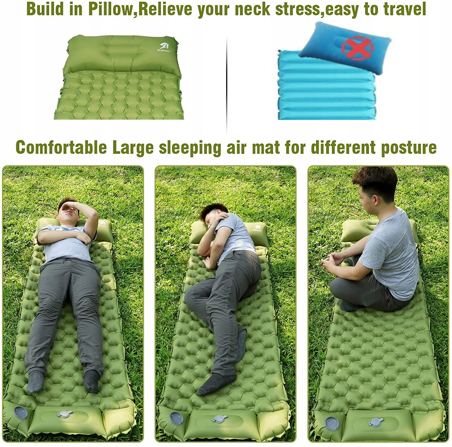 MATERAC TURYSTYCZNY SAMOPOMPUJĄCY 195x64CM LEKKI PREMIUM Kolor dominujący zielony