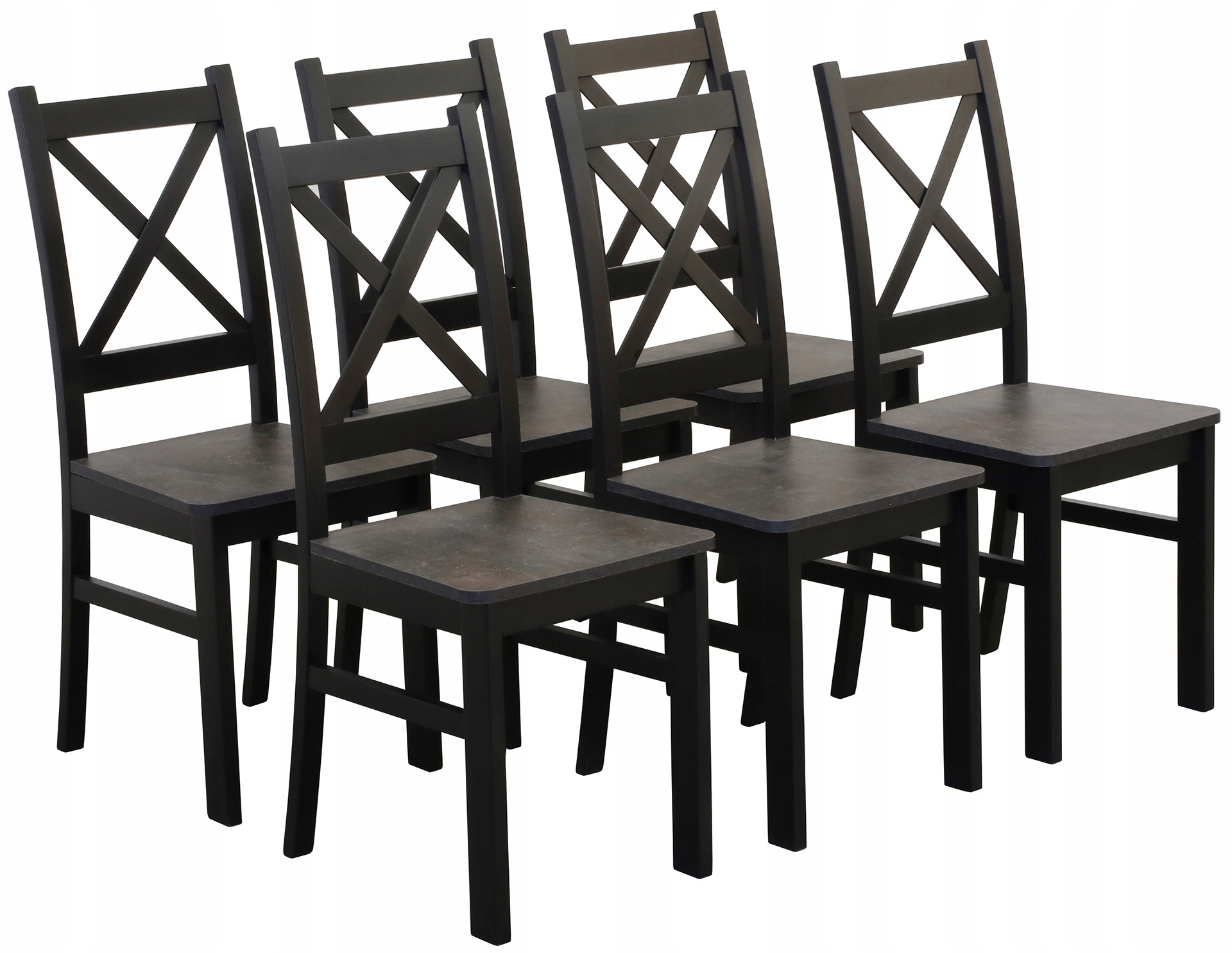 Sada 6 x Dřevěná židle do obývacího pokoje a jídelny kuchyně Černá/Betonová