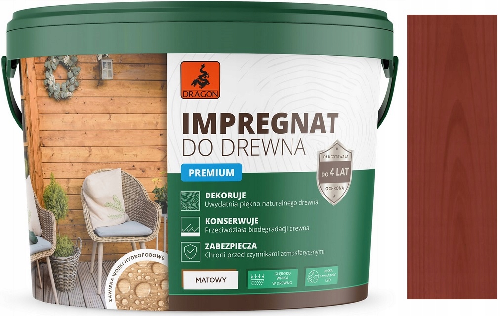 Dragon Premium Impregnat Akrylowy Szybkoschnący Do Drewna Mahoń 10L