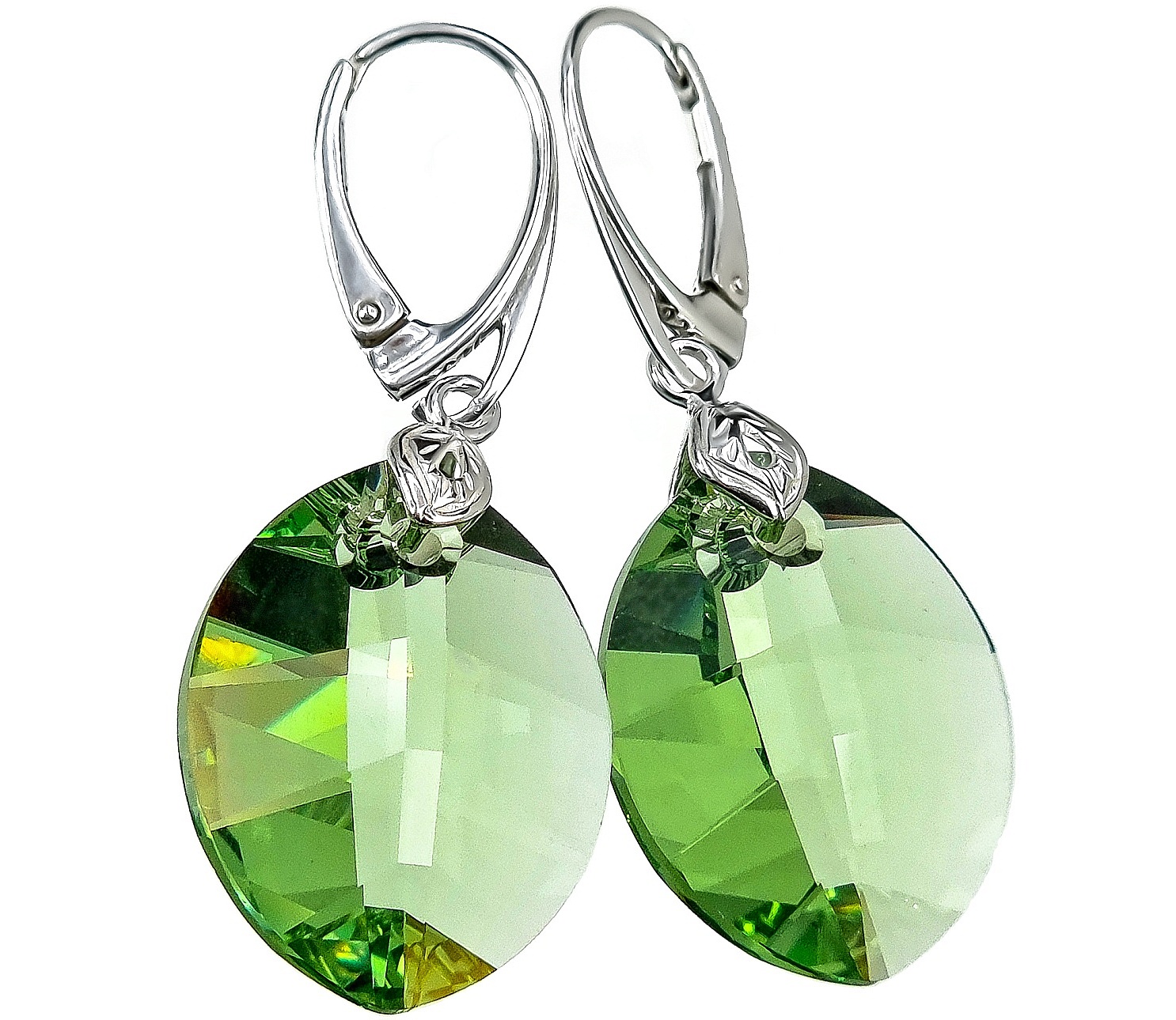 Krásné zelené krystaly Náušnice Pure Leaf Peridot Stříbro