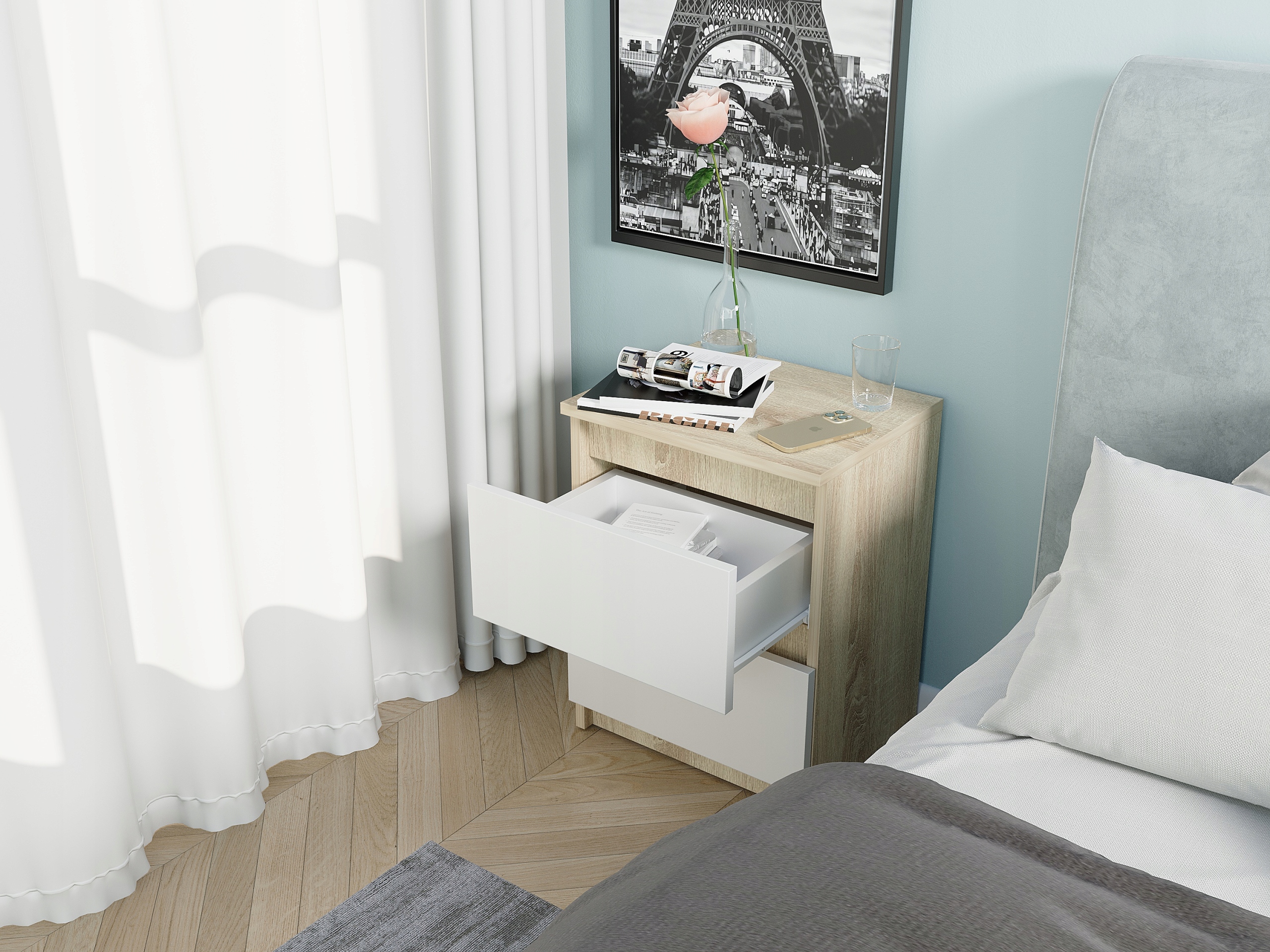 Szafka nocna komoda stolik biały 40cm R-2 SONOMA MIX